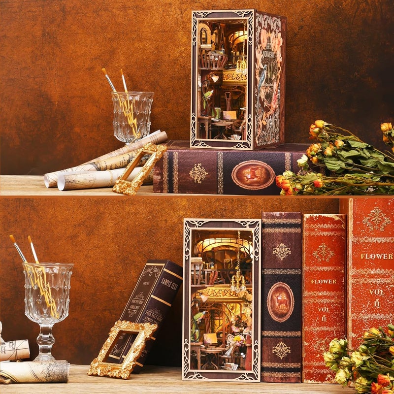 MiniCity Book Nook Kit, DIY Miniature Dollhouse Booknook Kit, 3D Wooden Puzzle Bookend Bookshelf Insert Decor with LED Light for Teens and Adults, Painter's Day at Dusk - Image 5